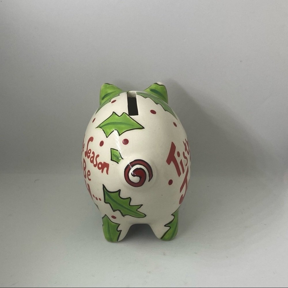 PIG Christmas Tis the Season to Be Jolly Ceramic PIGGY BANK - Picture 2 of 7